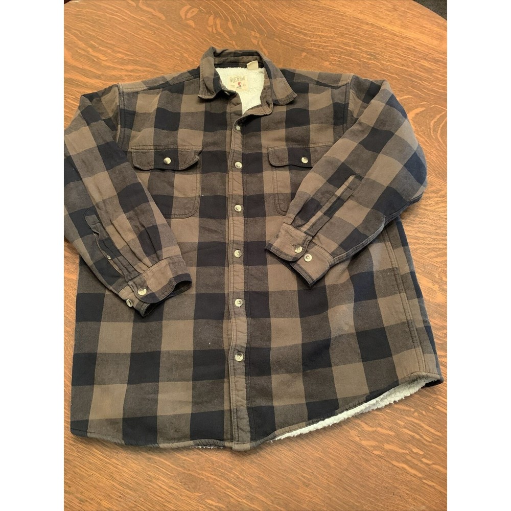 Red Head Brand Co Sherpa Fleece Lined Plaid Flannel Shacket Shirt Jacket Mens L